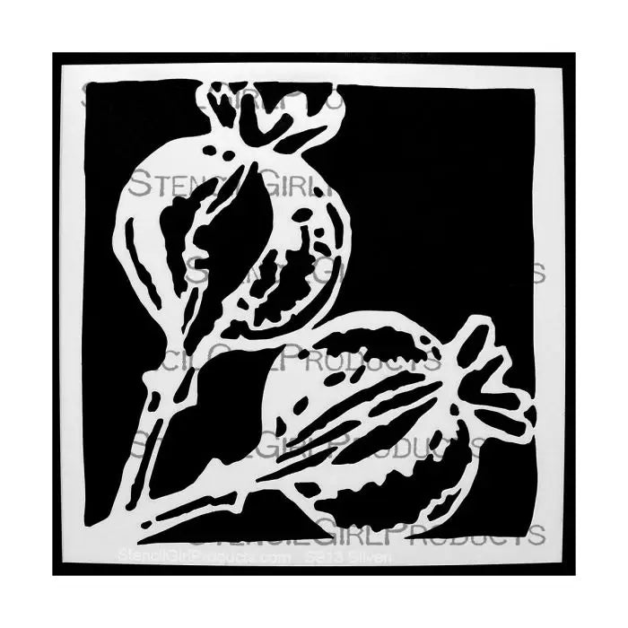 Stencil Girl, Stencil, 15 x 15, Poppy Seed Stems