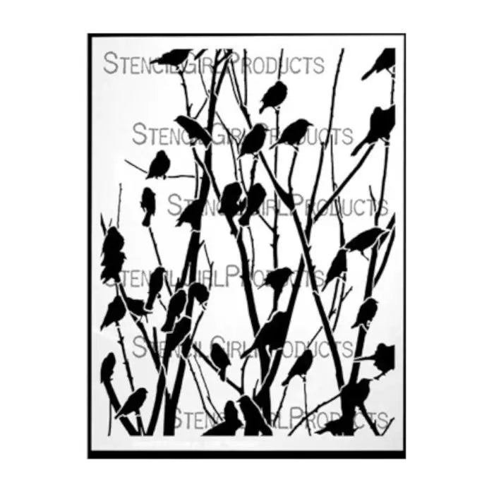 Stencil Girl, Stencil, 22,5 x 30,5, Black Birds in Trees